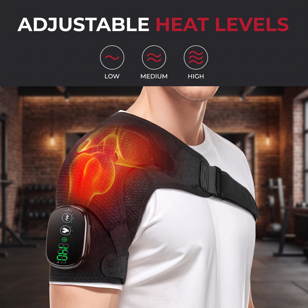 Heated Shoulder Massage Brace Electric Vibration Therapy Wrap Adjustable Thermal Support Belt for Shoulder Pain Relief Recovery Home Use