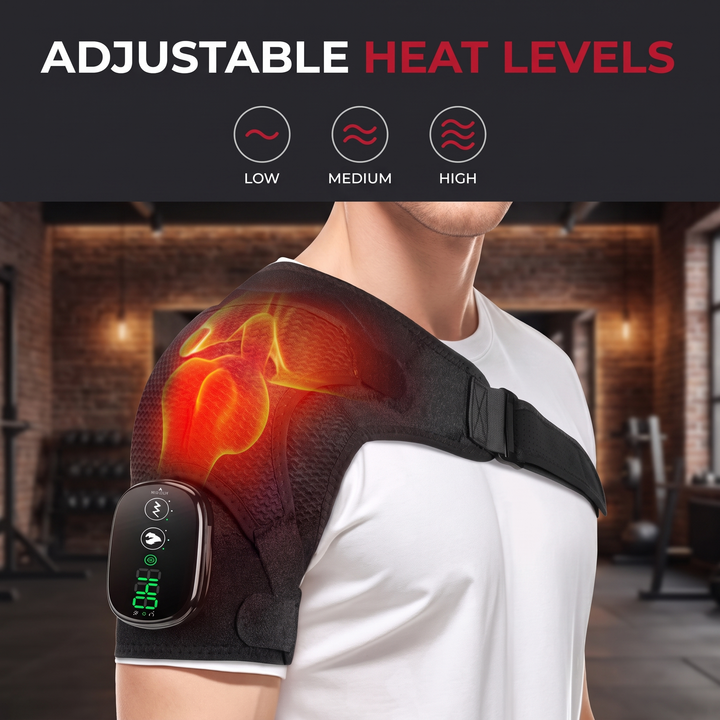 Heated Shoulder Massage Brace Electric Vibration Therapy Wrap Adjustable Thermal Support Belt for Shoulder Pain Relief Recovery Home Use
