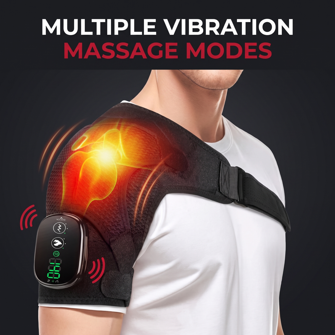 Heated Shoulder Massage Brace Electric Vibration Therapy Wrap Adjustable Thermal Support Belt for Shoulder Pain Relief Recovery Home Use