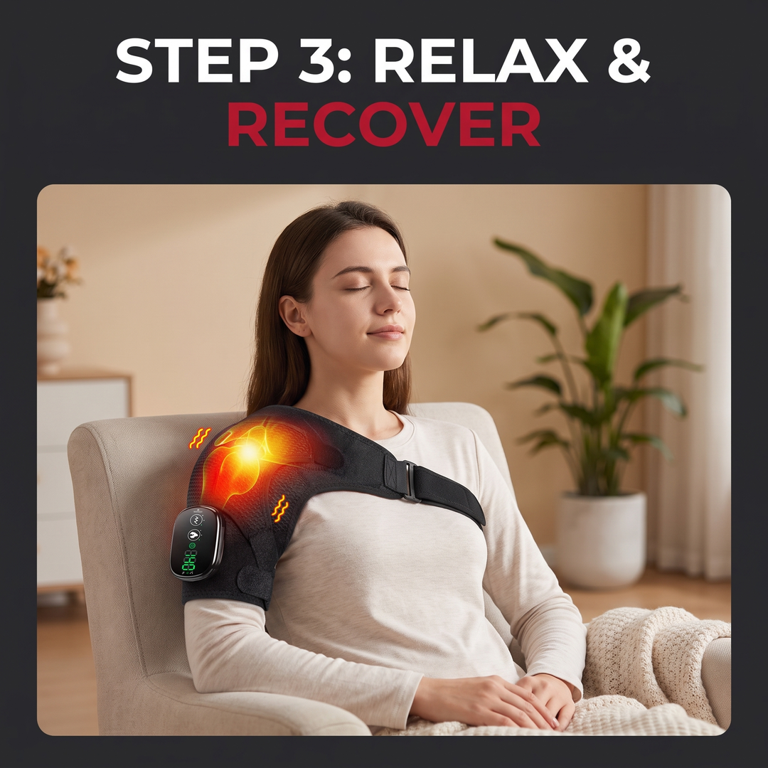 Heated Shoulder Massage Brace Electric Vibration Therapy Wrap Adjustable Thermal Support Belt for Shoulder Pain Relief Recovery Home Use