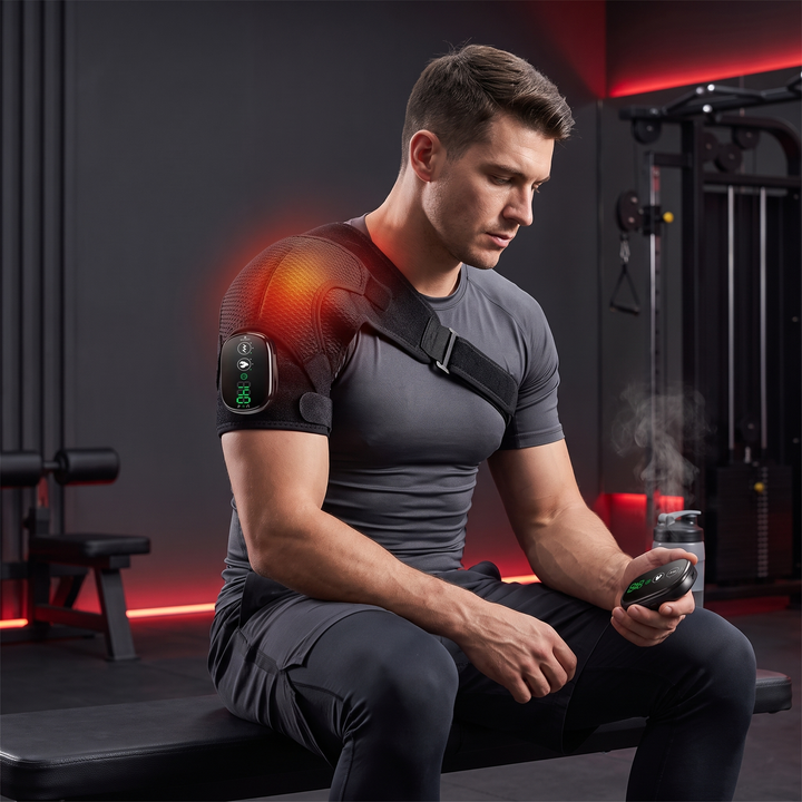 Heated Shoulder Massage Brace Electric Vibration Therapy Wrap Adjustable Thermal Support Belt for Shoulder Pain Relief Recovery Home Use