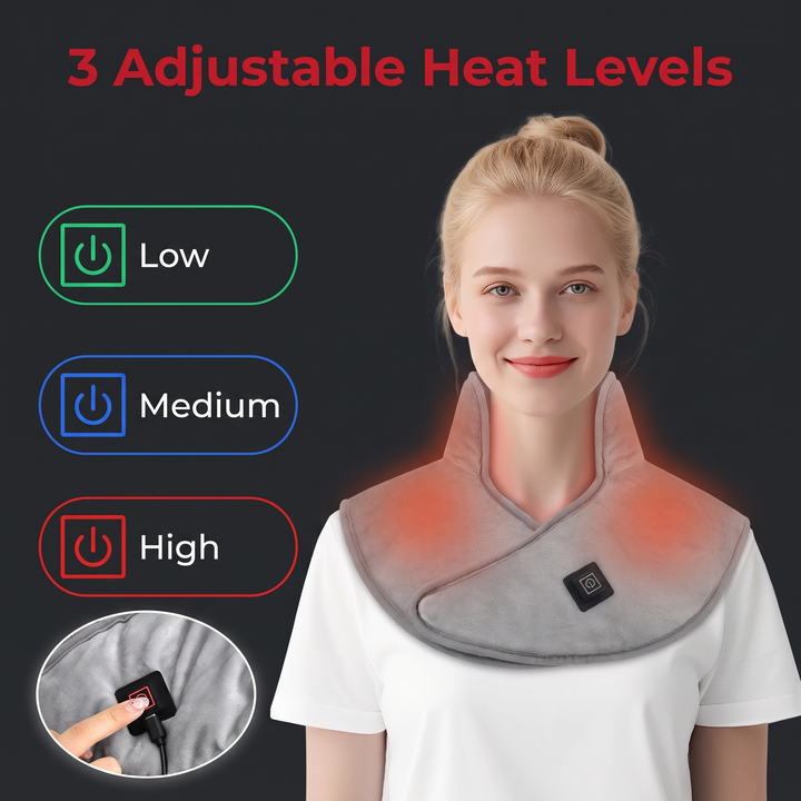 Heated Shoulder Neck Wrap - 3 adjustable heat level settings