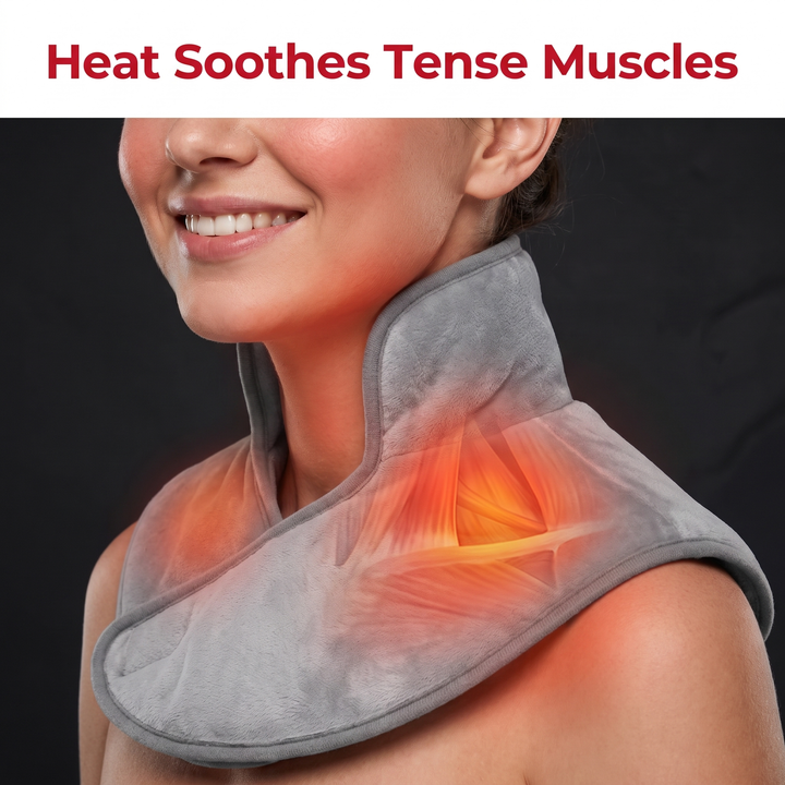 Heated Shoulder Neck Wrap - heat soothes tense neck and shoulder muscles