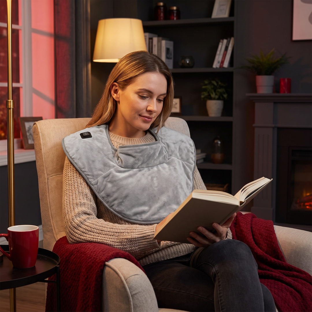 Heated Shoulder Neck Wrap - cozy reading time at home