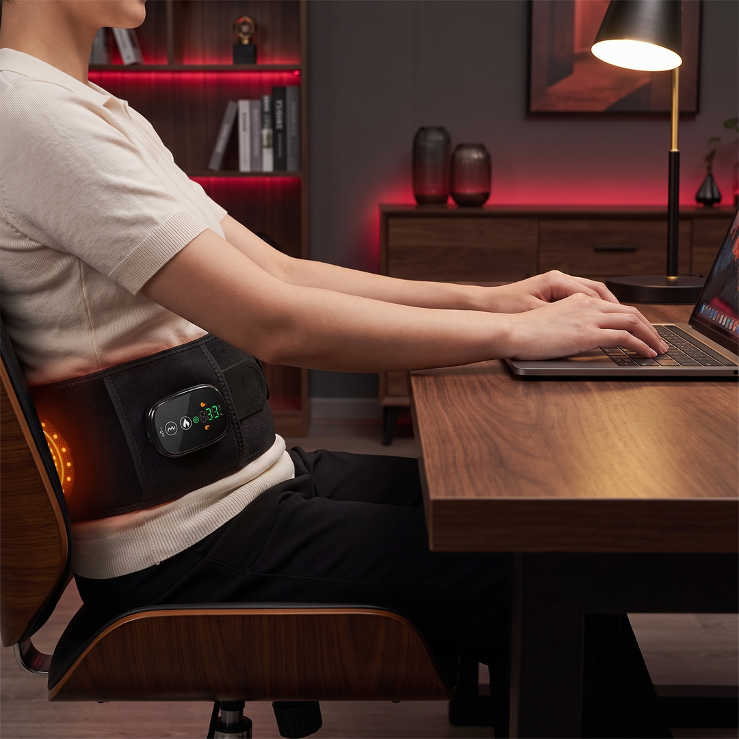 Professional Heating Vibration Massage Belt with Red Light Therapy Lumbar Support Brace Back Waist Pain Relief Home Recovery