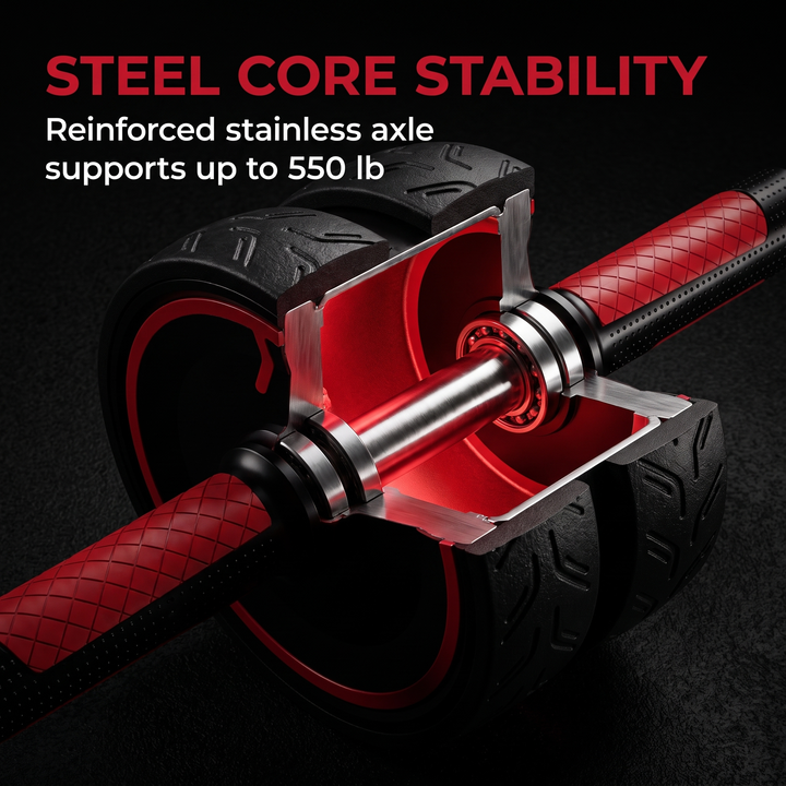Heavy-Duty Ab Roller Wheel with Knee Pad Non-Slip Metal Handles Core Strength Trainer Abdominal Exercise Wheel Home Gym Workout Fitness