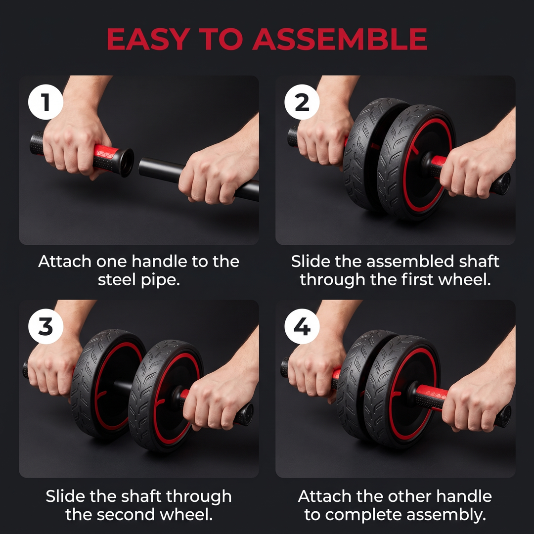 Heavy-Duty Ab Roller Wheel with Knee Pad Non-Slip Metal Handles Core Strength Trainer Abdominal Exercise Wheel Home Gym Workout Fitness