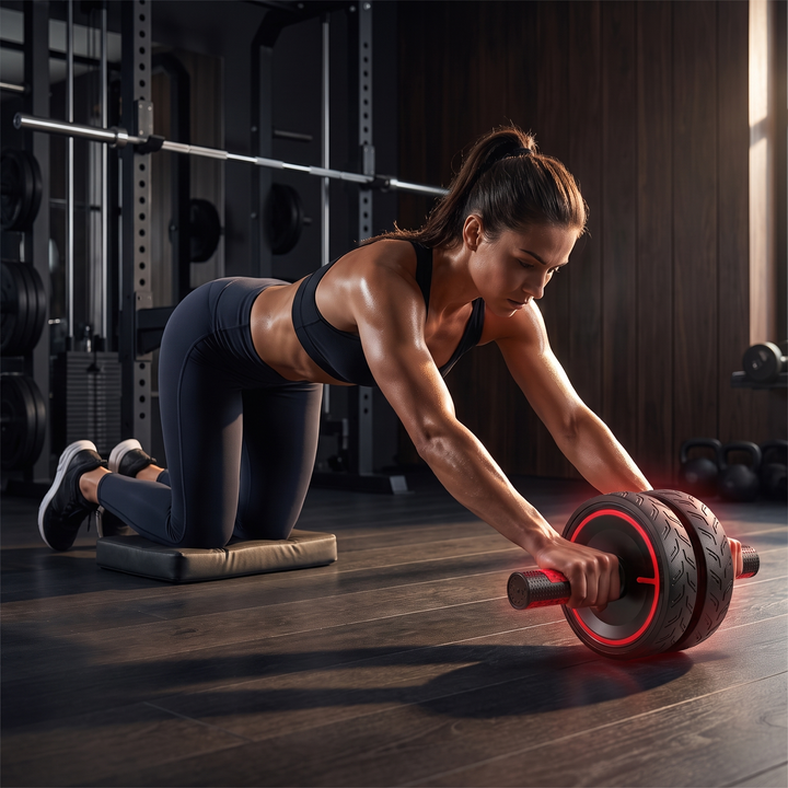 Heavy-Duty Ab Roller Wheel with Knee Pad Non-Slip Metal Handles Core Strength Trainer Abdominal Exercise Wheel Home Gym Workout Fitness