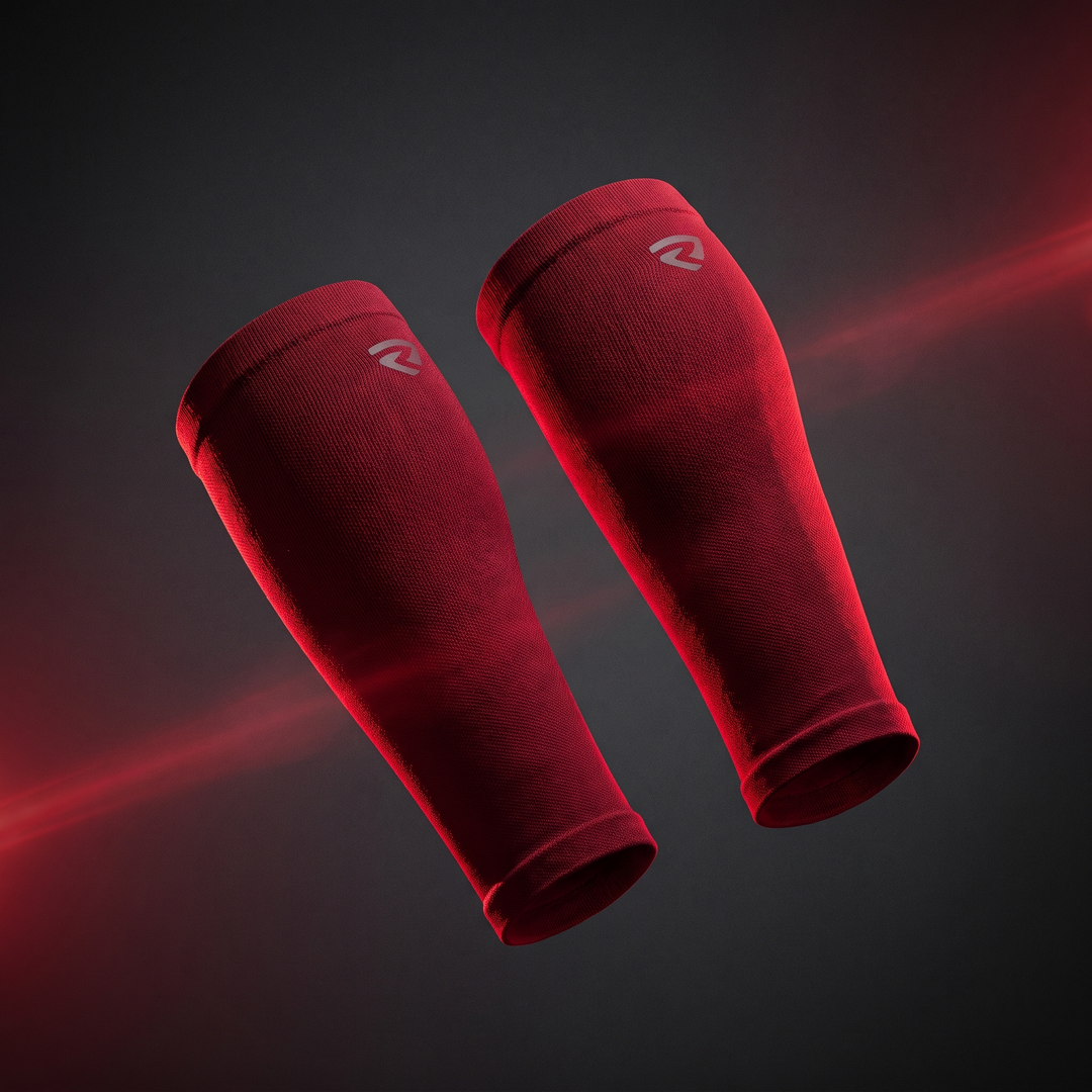 Ergonomic Calf Compression Sleeves Men Women Leg Compression Sleeve Footless Support Socks Pair - Red