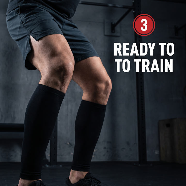 Ergonomic Calf Compression Sleeves Men Women Leg Compression Sleeve Footless Support Socks Pair - How to Wear Step 3 Ready to Train