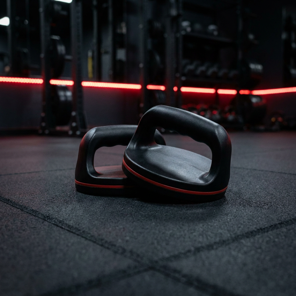 Push-up bars on dark gym floor - lifestyle