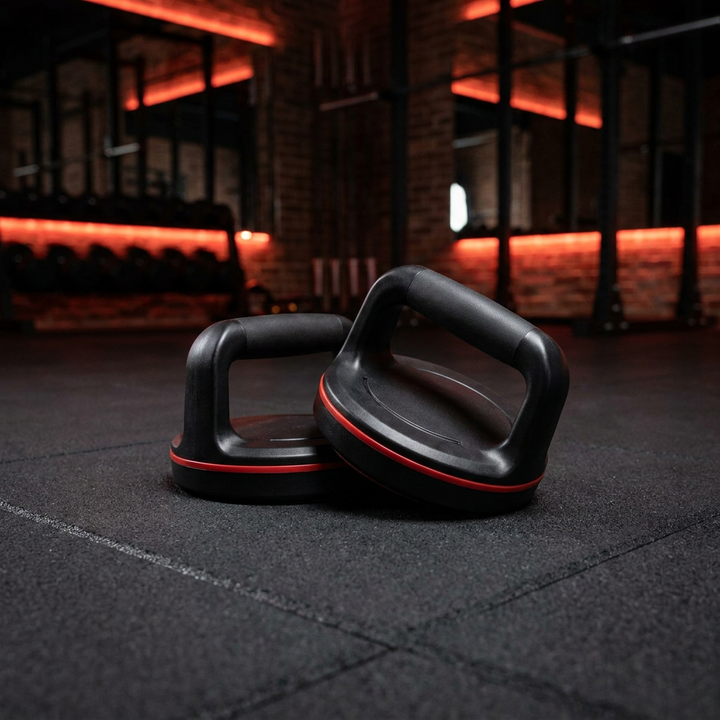 Push-up bars in moody gym setting - lifestyle