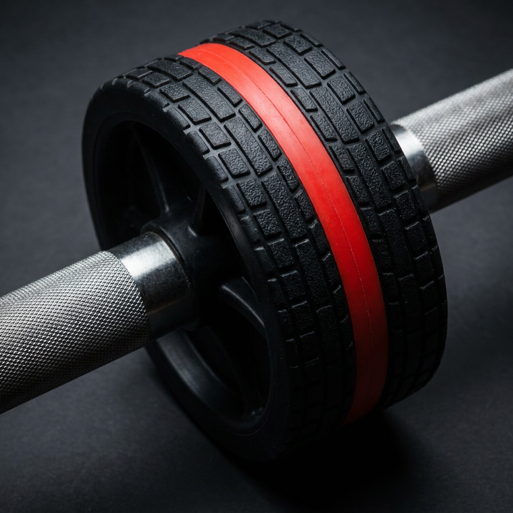 Dual wheel red tread stripe close-up