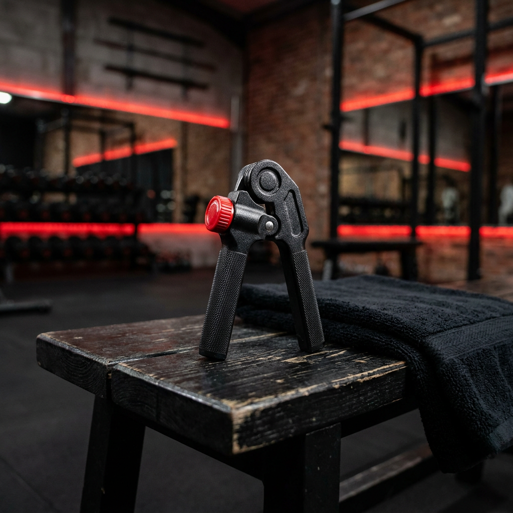 Grip strengthener in moody gym setting - lifestyle
