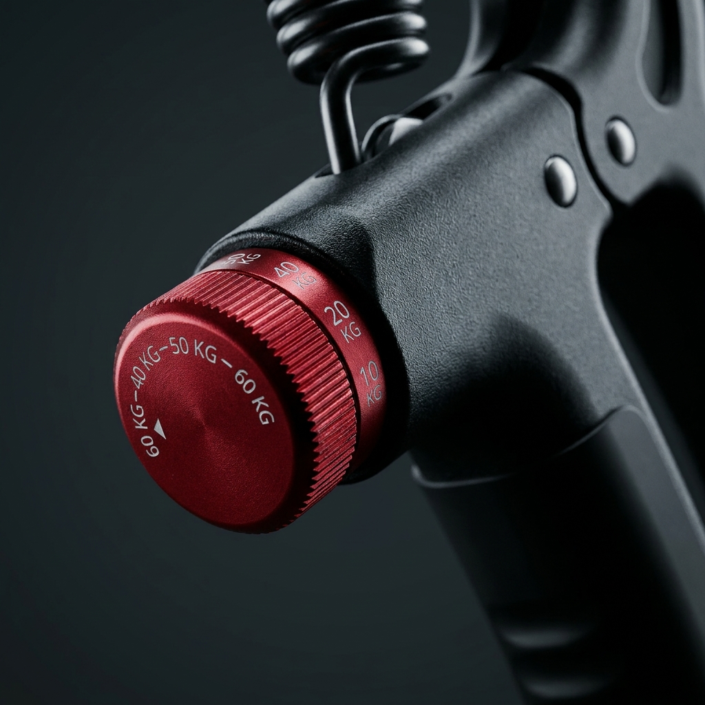 Grip strengthener red knob detail close-up