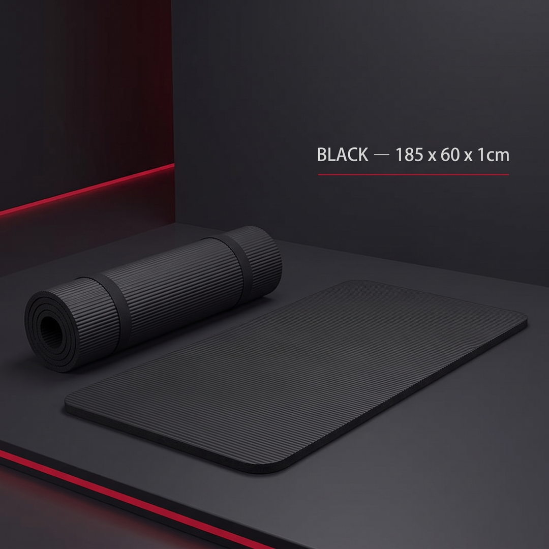 Professional Thick Exercise Mat Non-Slip Yoga Mat Pilates Fitness Training Mat - Black 185x60x1cm