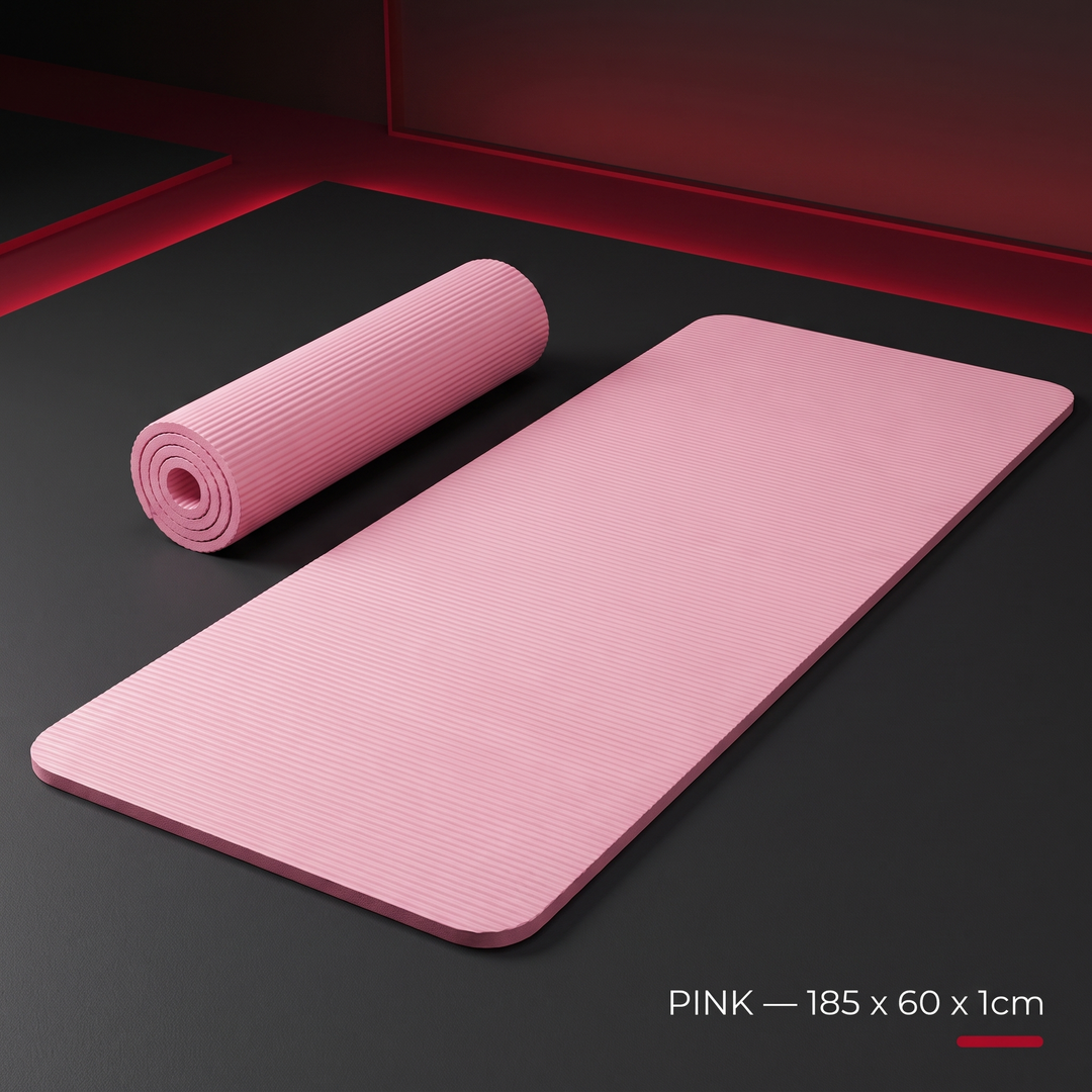Professional Thick Exercise Mat Non-Slip Yoga Mat Pilates Fitness Training Mat - Pink 185x60x1cm