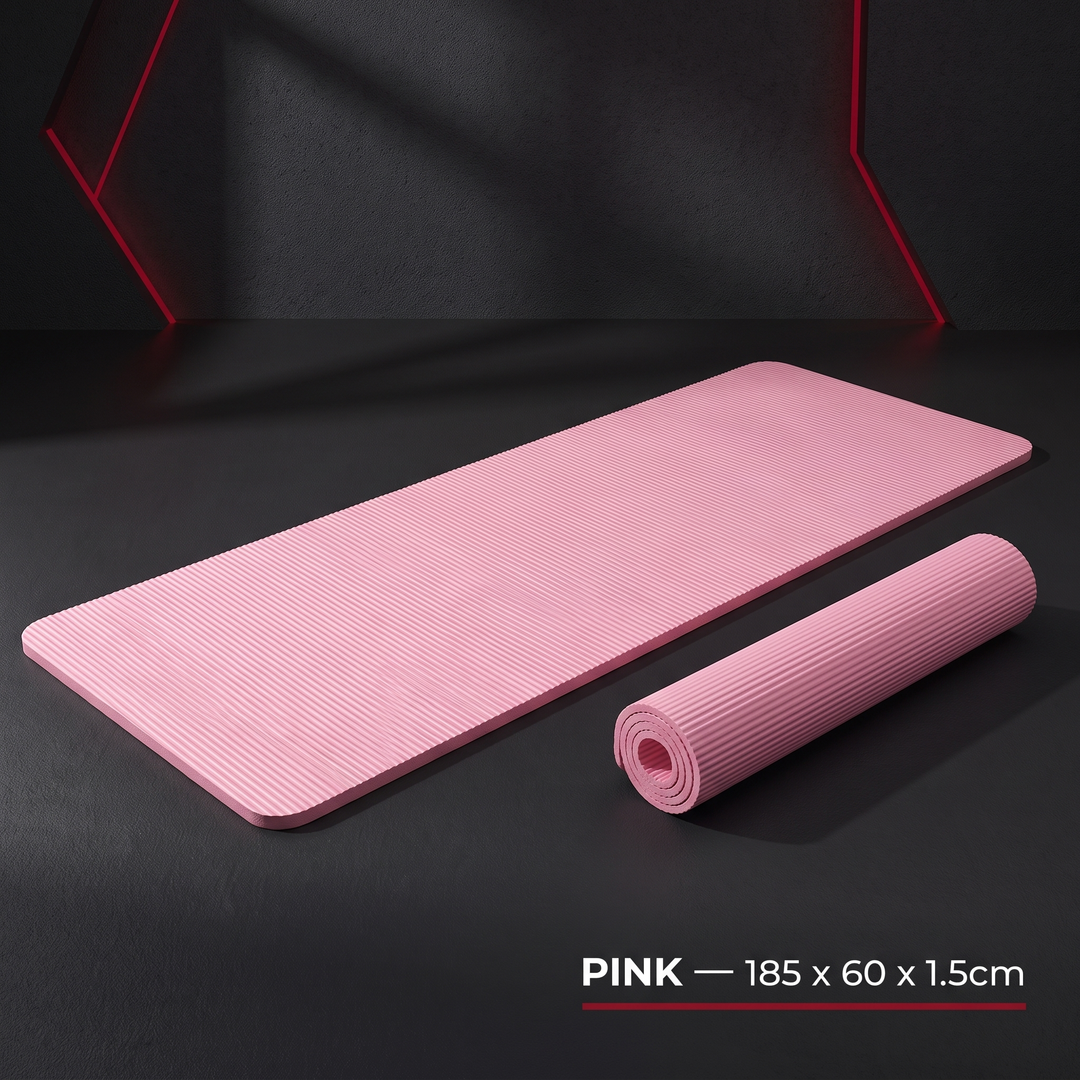 Professional Thick Exercise Mat Non-Slip Yoga Mat Pilates Fitness Training Mat - Pink 185x60x1.5cm