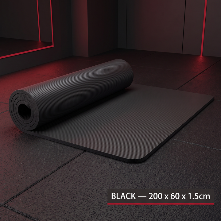 Professional Thick Exercise Mat Non-Slip Yoga Mat Pilates Fitness Training Mat - Black 200x60x1.5cm