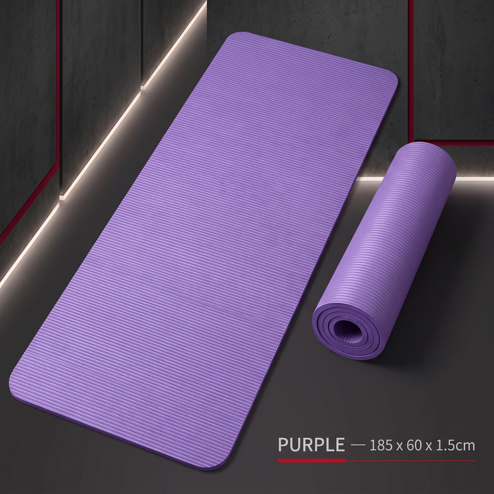 Professional Thick Exercise Mat Non-Slip Yoga Mat Pilates Fitness Training Mat - Purple 185x60x1.5cm