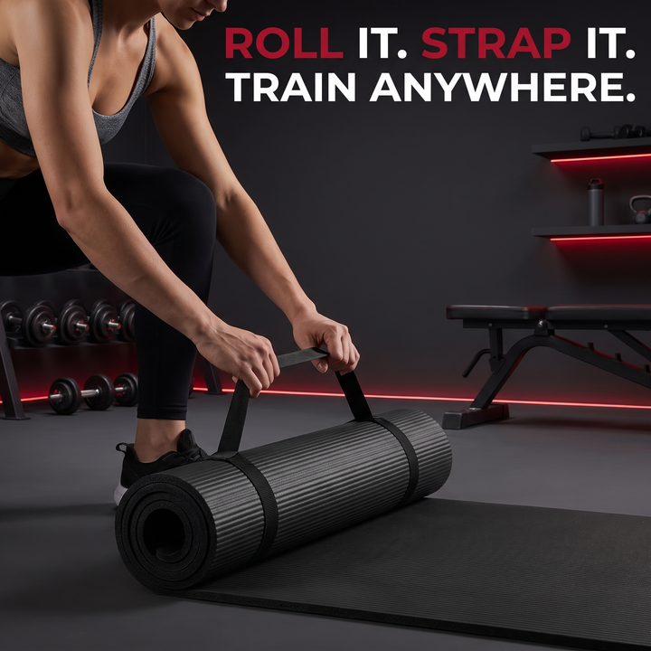 Professional Thick Exercise Mat Non-Slip Yoga Mat Pilates Fitness Training Mat - Roll It Strap It Train Anywhere