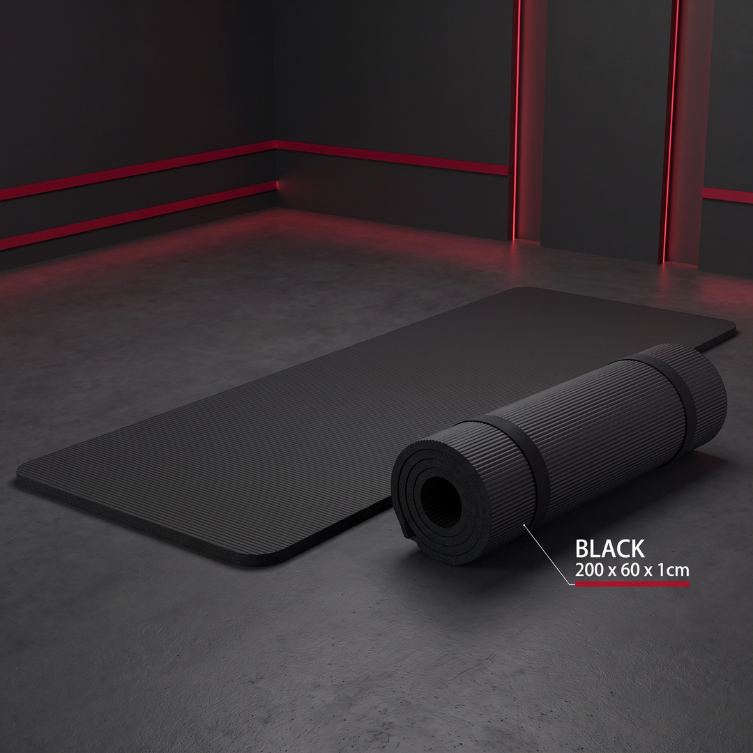 Professional Thick Exercise Mat Non-Slip Yoga Mat Pilates Fitness Training Mat - Black 200x60x1cm