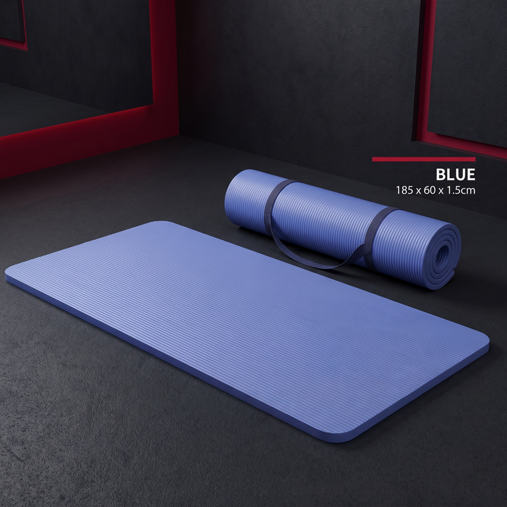 Professional Thick Exercise Mat Non-Slip Yoga Mat Pilates Fitness Training Mat - Blue 185x60x1.5cm