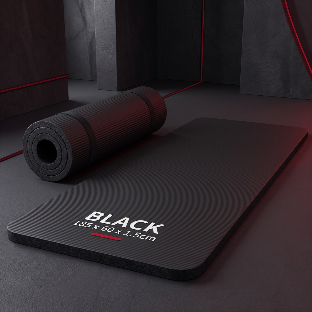 Professional Thick Exercise Mat Non-Slip Yoga Mat Pilates Fitness Training Mat - Black 185x60x1.5cm