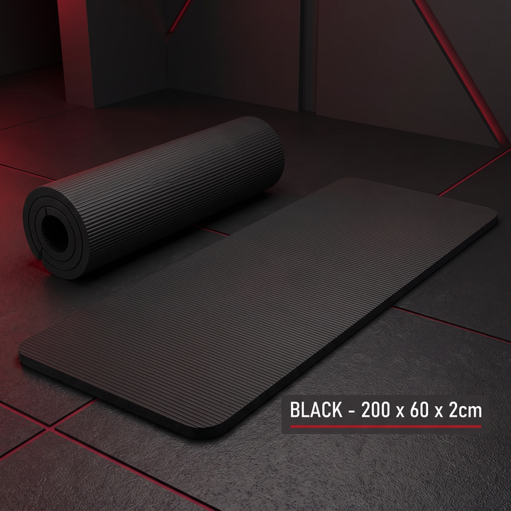 Professional Thick Exercise Mat Non-Slip Yoga Mat Pilates Fitness Training Mat - Black 200x60x2cm