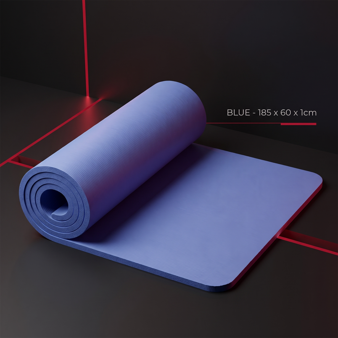 Professional Thick Exercise Mat Non-Slip Yoga Mat Pilates Fitness Training Mat - Blue 185x60x1cm