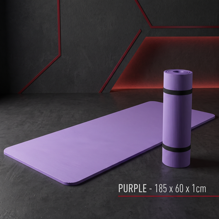 Professional Thick Exercise Mat Non-Slip Yoga Mat Pilates Fitness Training Mat - Purple 185x60x1cm