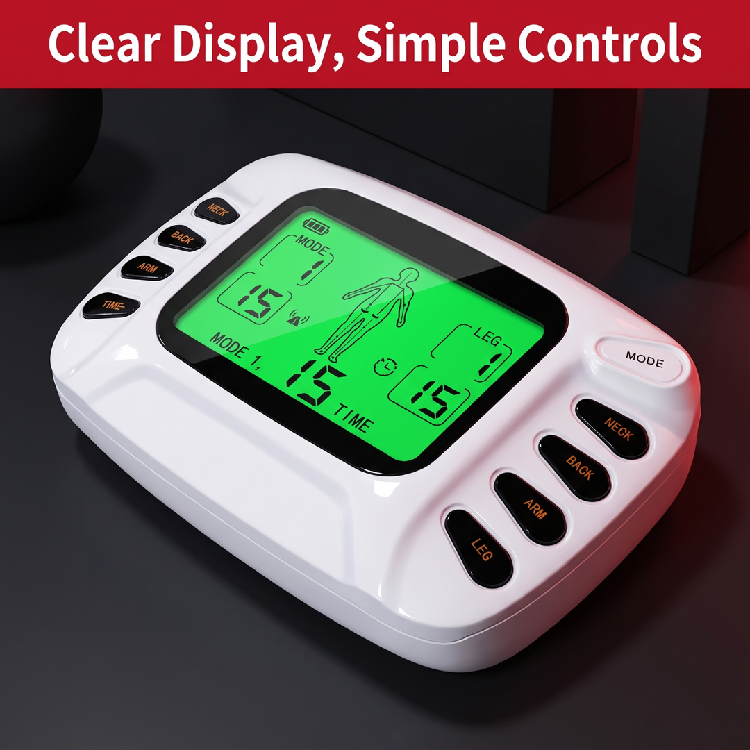 TENS EMS Muscle Stimulator - Clear Display and Simple Controls