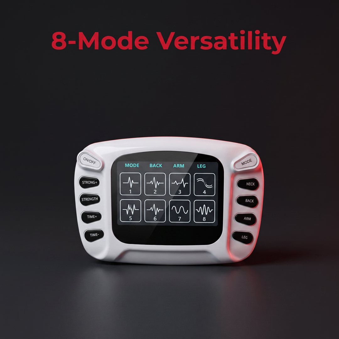 TENS EMS Muscle Stimulator - 8-Mode Versatility Icon Grid