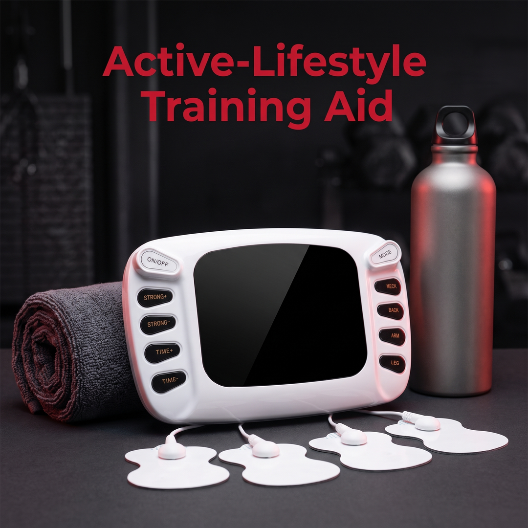 TENS EMS Muscle Stimulator - Active-Lifestyle Training Aid with Gym Towel