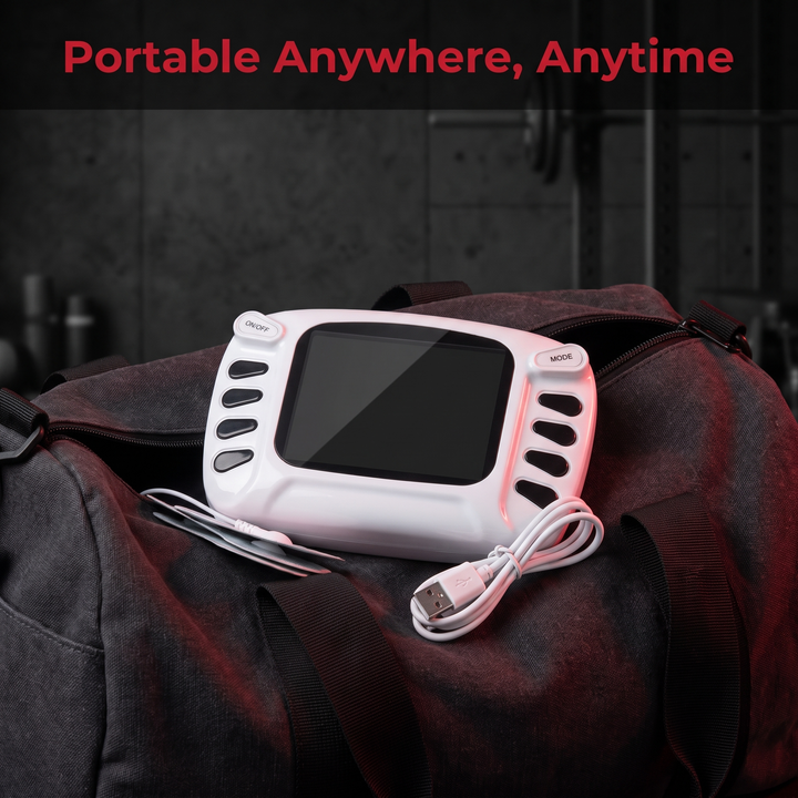 TENS EMS Muscle Stimulator - Portable Design in Gym Bag