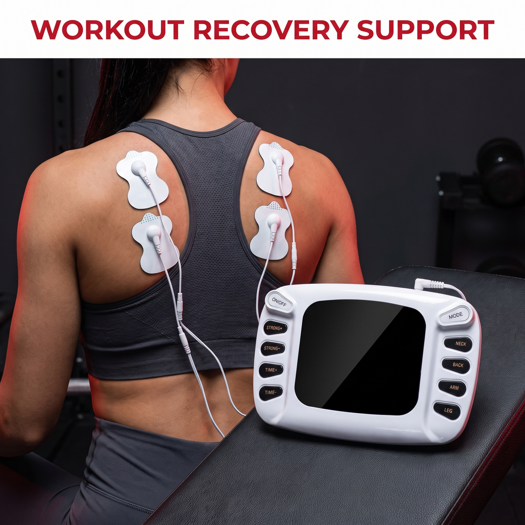 TENS EMS Muscle Stimulator - Post-Workout Recovery Support on Back