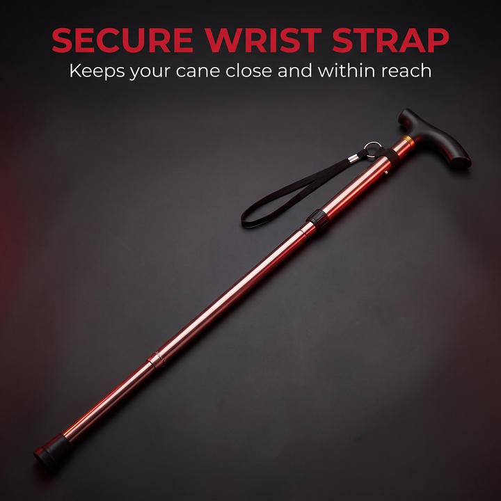 Adjustable Folding Walking Cane - Secure Adjustable Wrist Strap