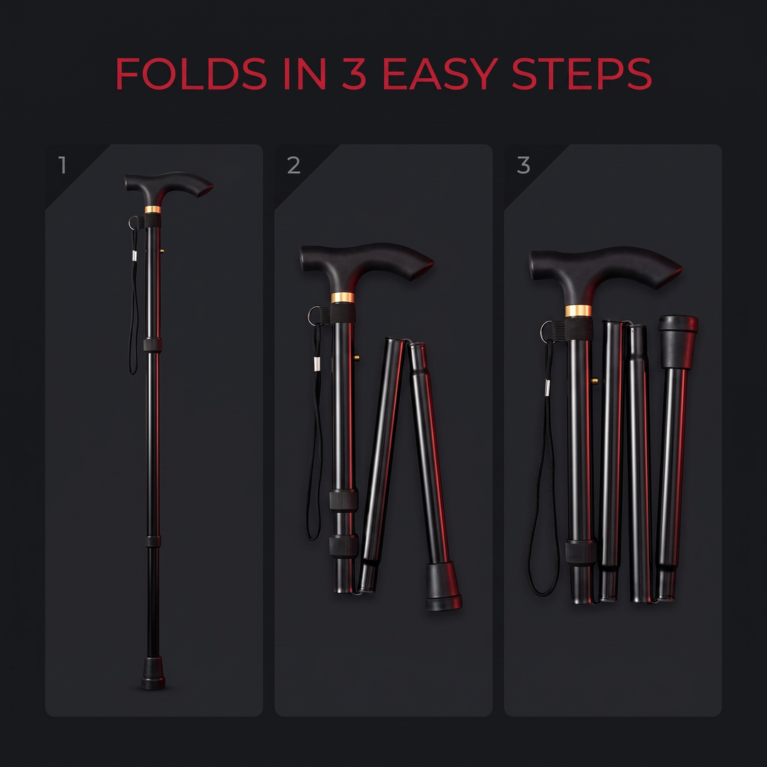 Adjustable Folding Walking Cane - Folds in 3 Easy Steps