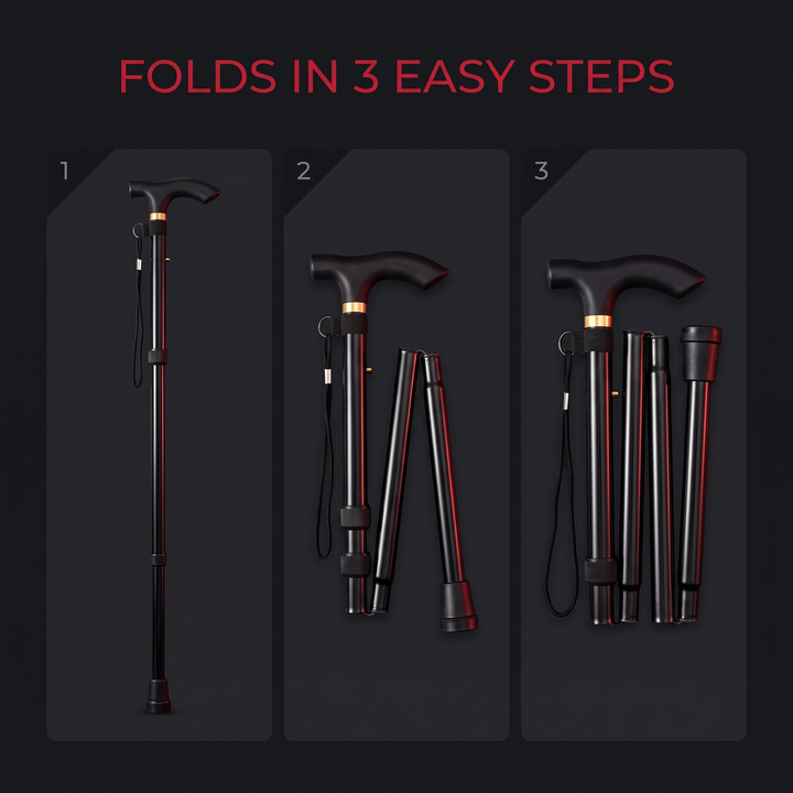 Adjustable Folding Walking Cane - Folds in 3 Easy Steps