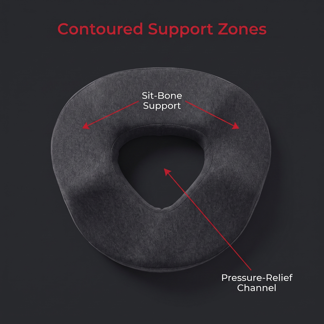 Diagram showing sit-bone support and pressure-relief channel zones