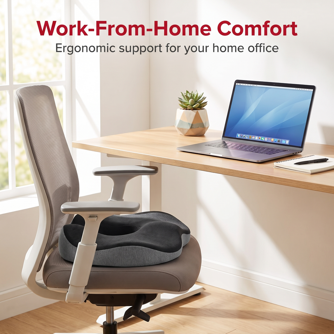 Seat cushion providing ergonomic comfort for home office setups