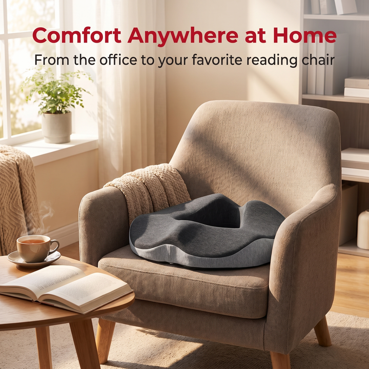 Seat cushion used on a cozy home reading armchair