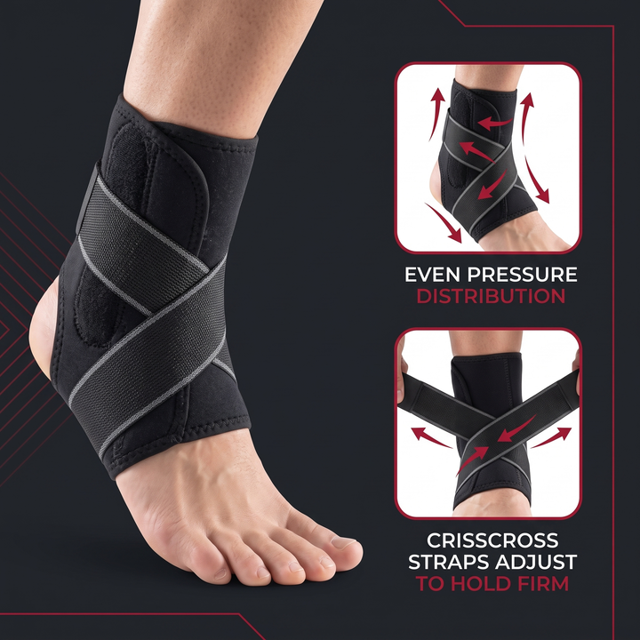 Adjustable Ankle Support Wrap - even pressure distribution with crisscross straps