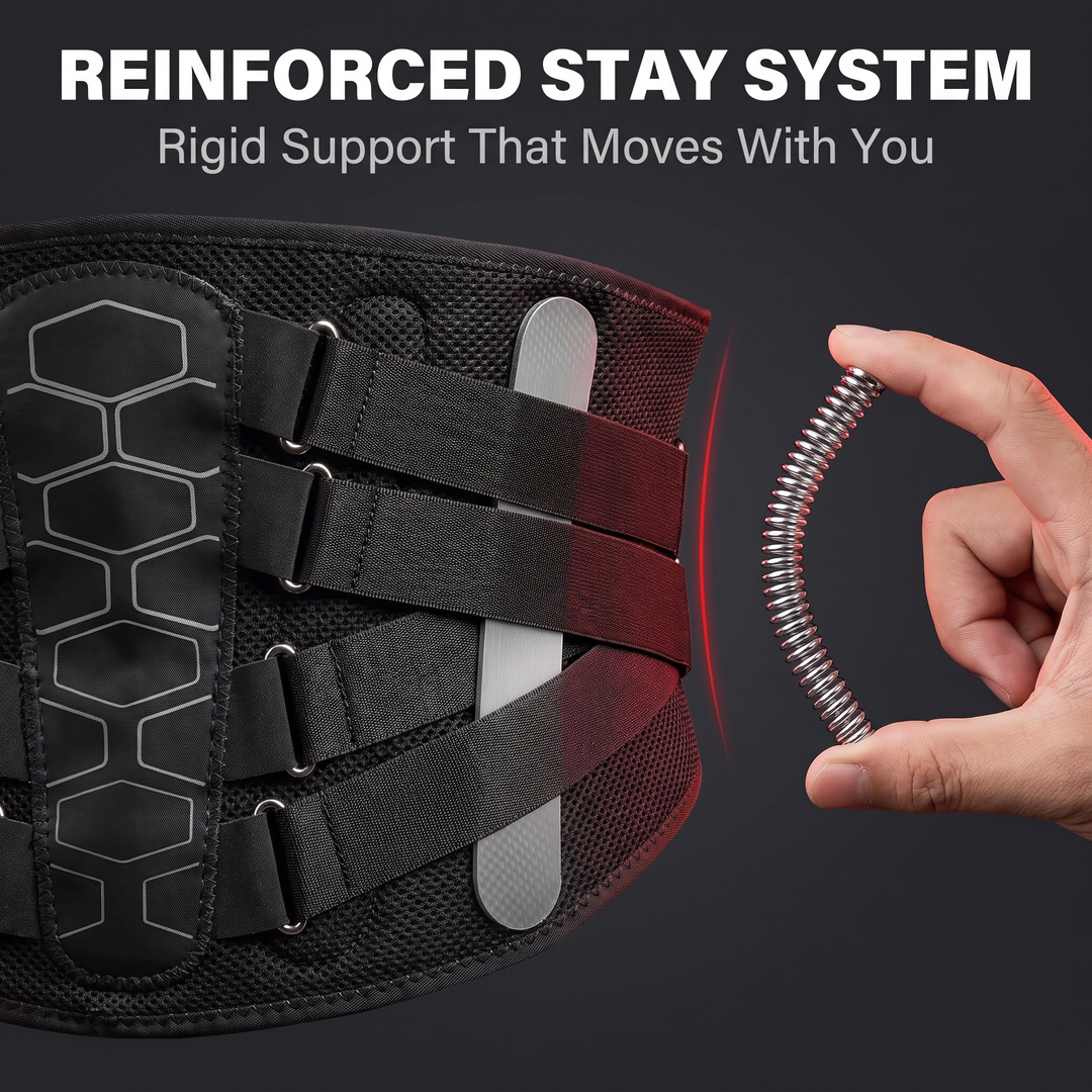 Adjustable Lower Back Brace Lumbar Support Belt - Reinforced Stay System