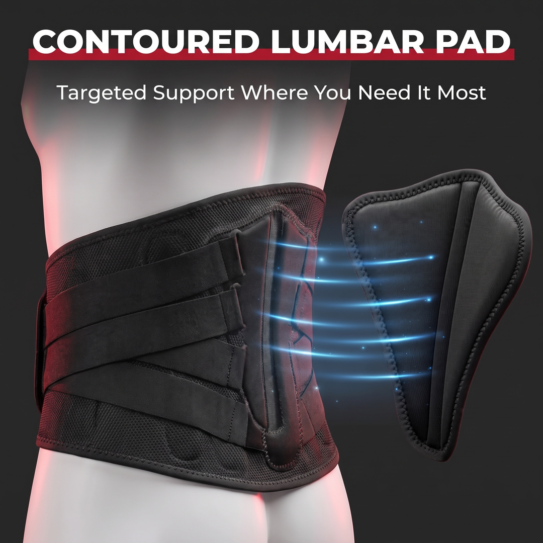Adjustable Lower Back Brace Lumbar Support Belt - Contoured Lumbar Pad