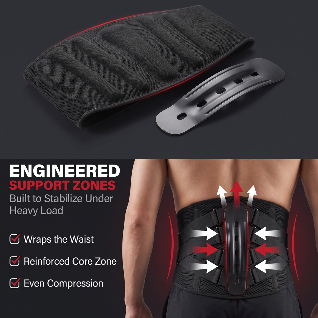 Adjustable Lower Back Brace Lumbar Support Belt - Engineered Support Zones