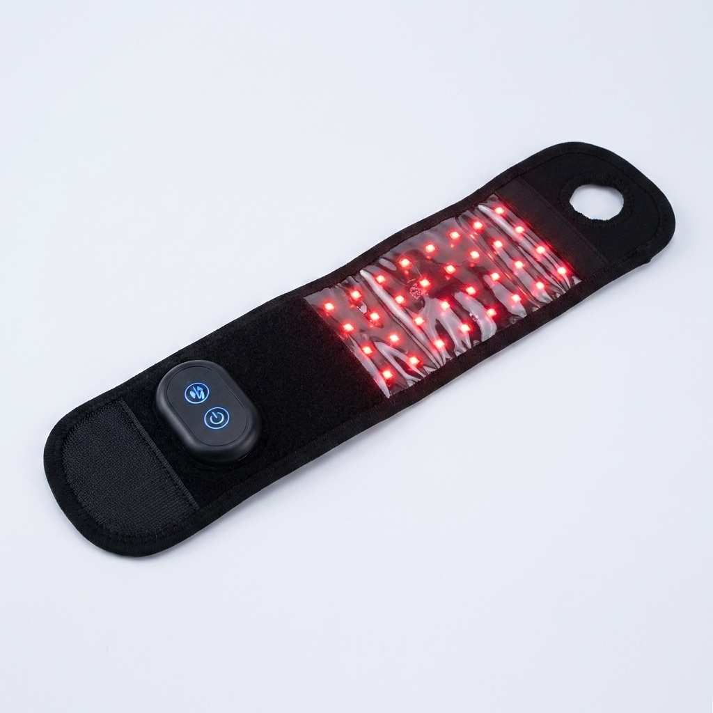 Rechargeable Red Light Therapy Wrist Wrap - 48 LED red and infrared glow, studio product shot