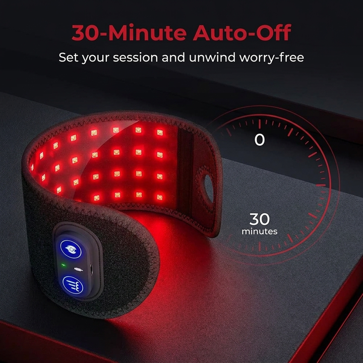 Rechargeable Red Light Therapy Wrist Wrap with 30-minute auto-off timer feature