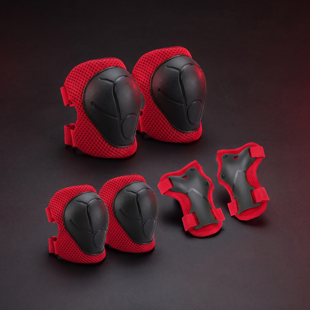 Kids 6-Piece Knee Elbow Wrist Guards Protective Set - Red