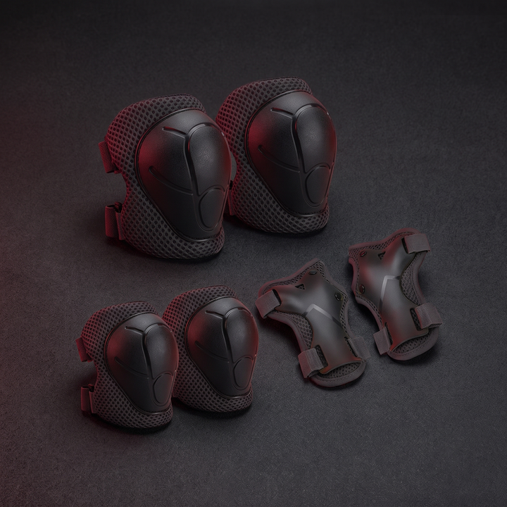 Kids 6-Piece Knee Elbow Wrist Guards Protective Set - Black